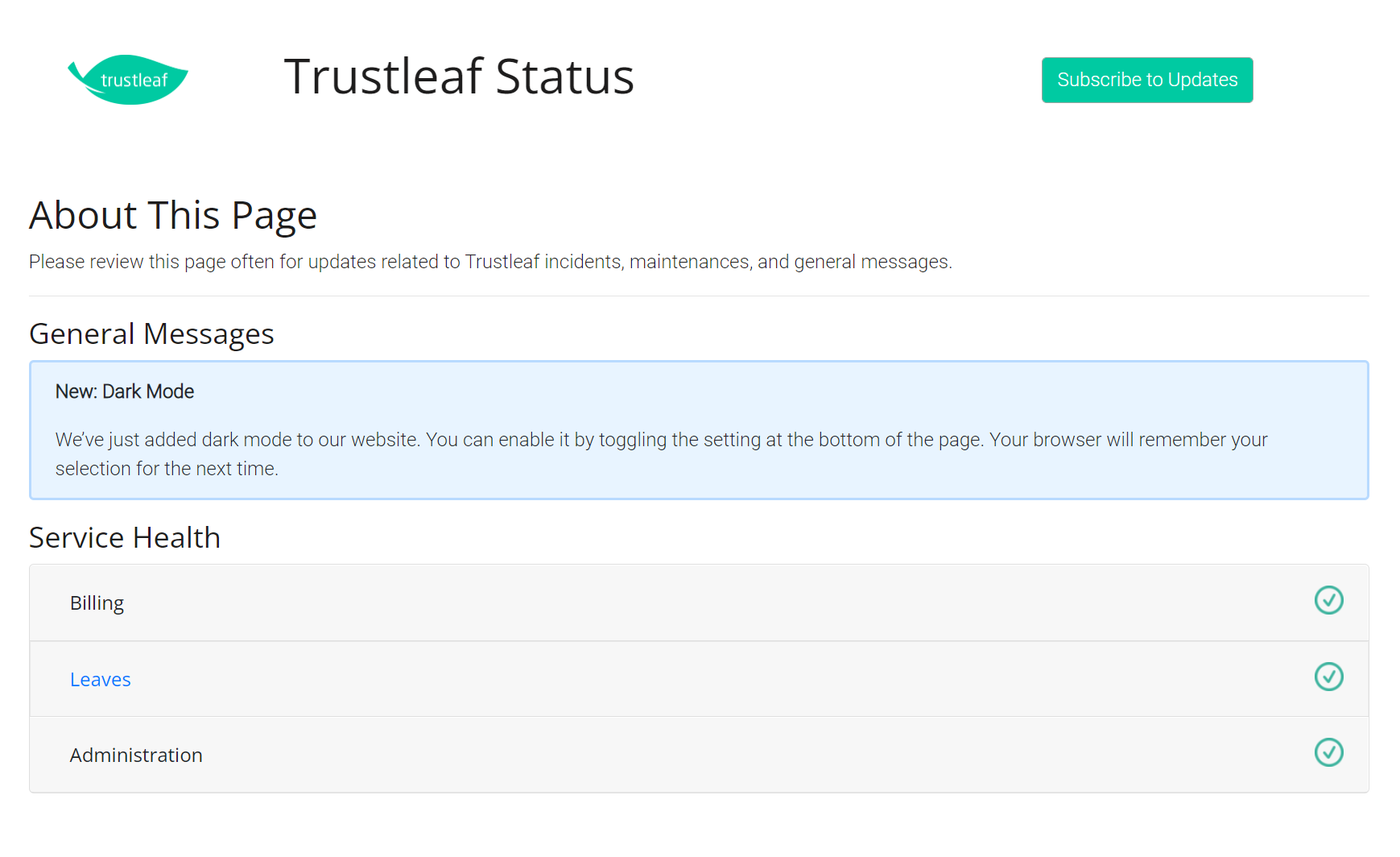 Trustleaf Public Status Page Example